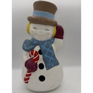 Vntg Ceramic Snowman Frosty Mold 13” Top Hat Candy Cane Scarf Hand Painted- READ